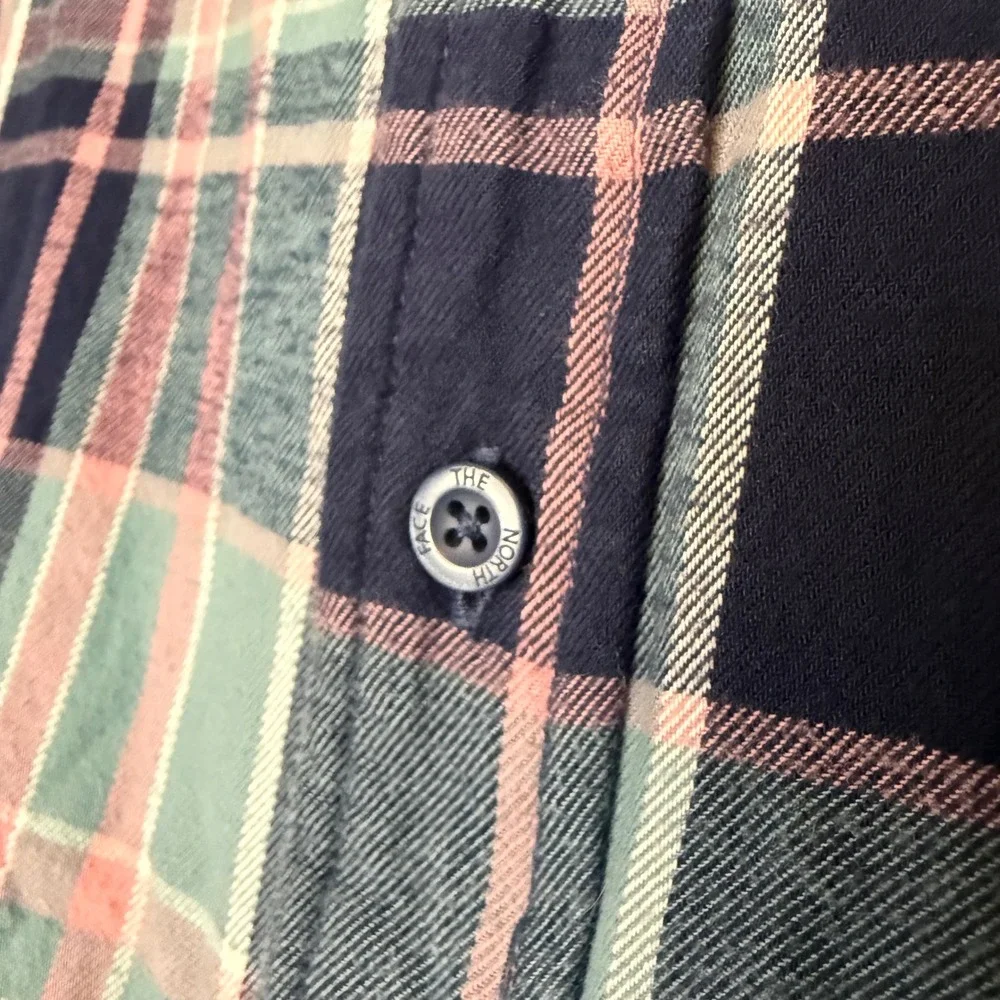 The North Face Mens XXL Plaid Flannel Shirt Navy Teal Pink